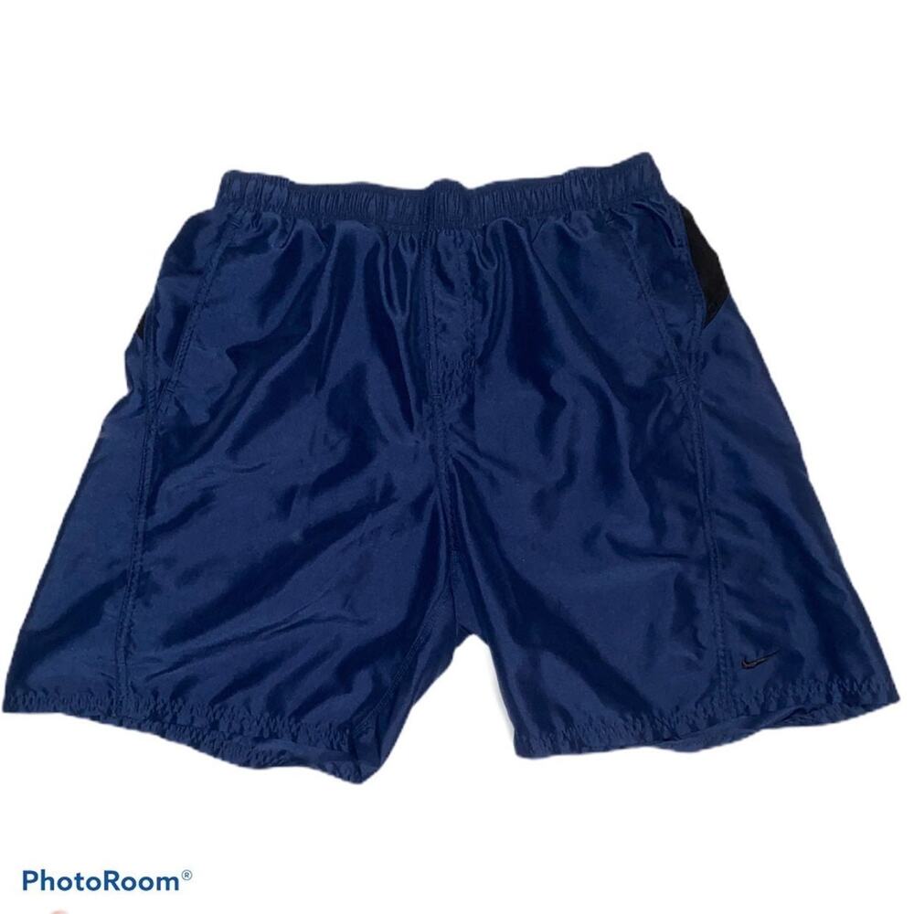 Vintage Nike Spellout Swim Trunks Navy Size Large